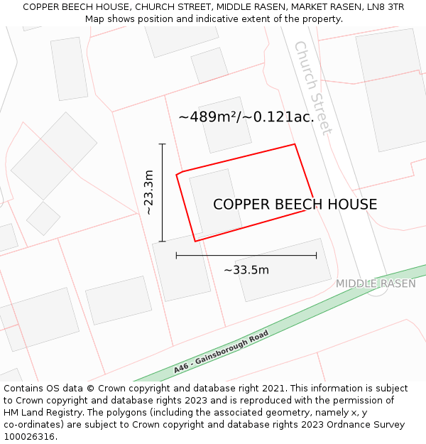 COPPER BEECH HOUSE, CHURCH STREET, MIDDLE RASEN, MARKET RASEN, LN8 3TR: Plot and title map