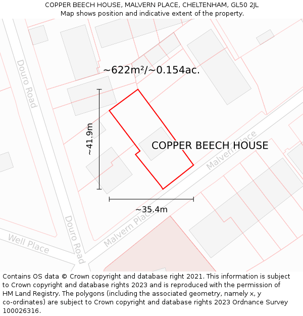 COPPER BEECH HOUSE, MALVERN PLACE, CHELTENHAM, GL50 2JL: Plot and title map