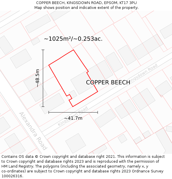 COPPER BEECH, KINGSDOWN ROAD, EPSOM, KT17 3PU: Plot and title map