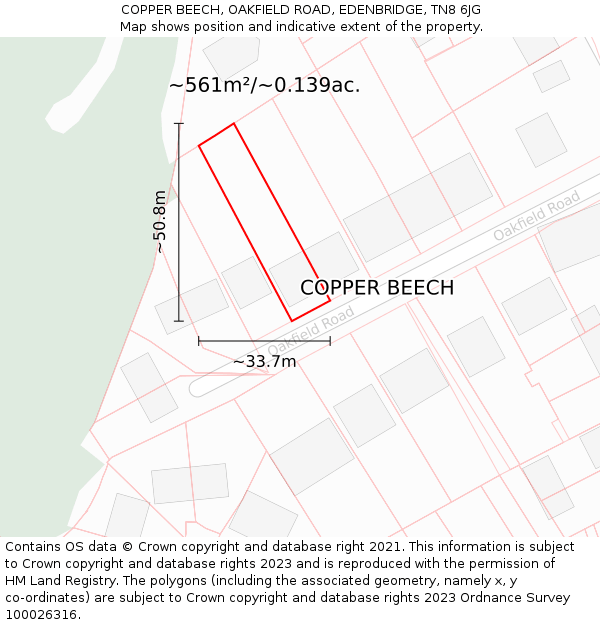 COPPER BEECH, OAKFIELD ROAD, EDENBRIDGE, TN8 6JG: Plot and title map