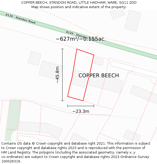 COPPER BEECH, STANDON ROAD, LITTLE HADHAM, WARE, SG11 2DD: Plot and title map