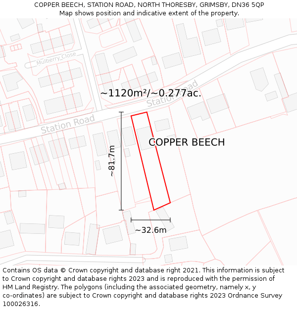 COPPER BEECH, STATION ROAD, NORTH THORESBY, GRIMSBY, DN36 5QP: Plot and title map