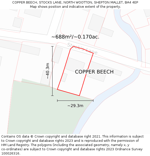 COPPER BEECH, STOCKS LANE, NORTH WOOTTON, SHEPTON MALLET, BA4 4EP: Plot and title map