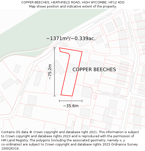 COPPER BEECHES, HEATHFIELD ROAD, HIGH WYCOMBE, HP12 4DG: Plot and title map