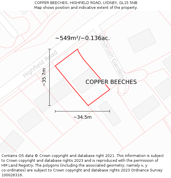 COPPER BEECHES, HIGHFIELD ROAD, LYDNEY, GL15 5NB: Plot and title map