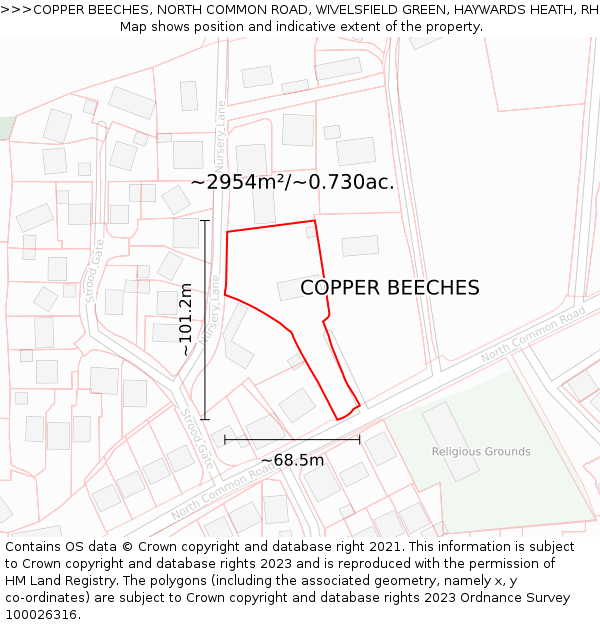 COPPER BEECHES, NORTH COMMON ROAD, WIVELSFIELD GREEN, HAYWARDS HEATH, RH17 7RJ: Plot and title map