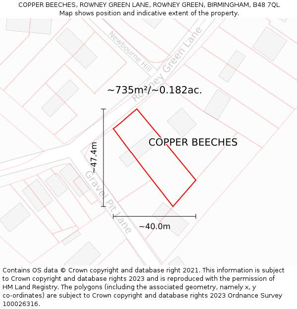 COPPER BEECHES, ROWNEY GREEN LANE, ROWNEY GREEN, BIRMINGHAM, B48 7QL: Plot and title map