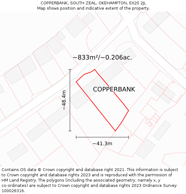 COPPERBANK, SOUTH ZEAL, OKEHAMPTON, EX20 2JL: Plot and title map