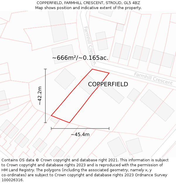 COPPERFIELD, FARMHILL CRESCENT, STROUD, GL5 4BZ: Plot and title map