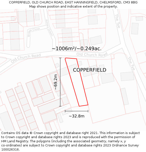 COPPERFIELD, OLD CHURCH ROAD, EAST HANNINGFIELD, CHELMSFORD, CM3 8BG: Plot and title map