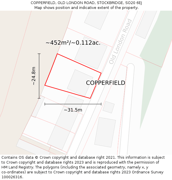 COPPERFIELD, OLD LONDON ROAD, STOCKBRIDGE, SO20 6EJ: Plot and title map