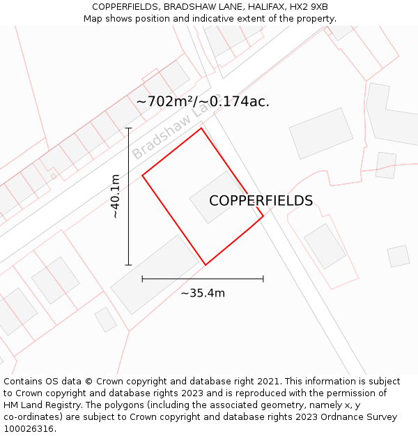 COPPERFIELDS, BRADSHAW LANE, HALIFAX, HX2 9XB: Plot and title map