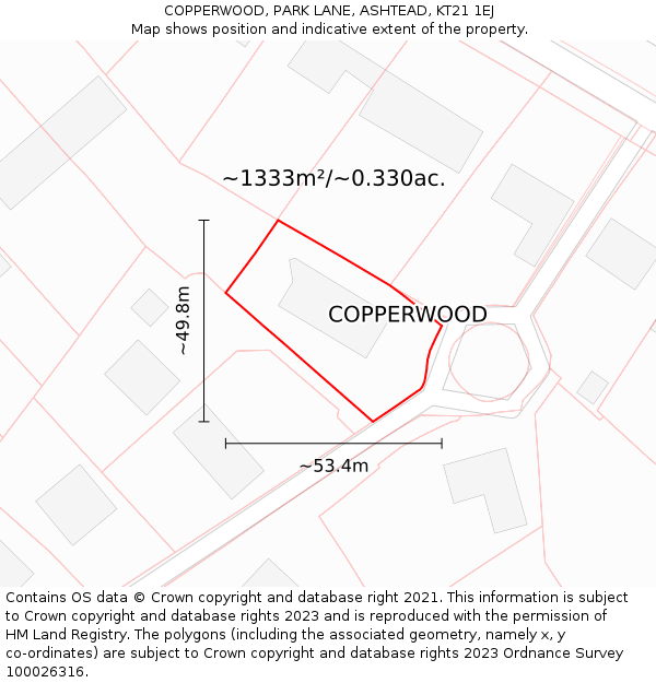COPPERWOOD, PARK LANE, ASHTEAD, KT21 1EJ: Plot and title map
