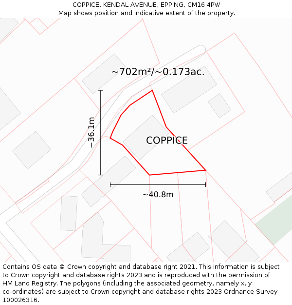 COPPICE, KENDAL AVENUE, EPPING, CM16 4PW: Plot and title map