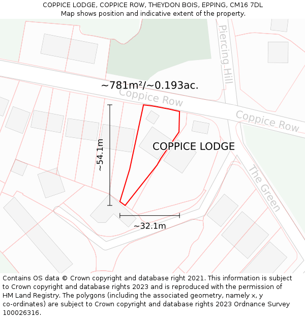 COPPICE LODGE, COPPICE ROW, THEYDON BOIS, EPPING, CM16 7DL: Plot and title map