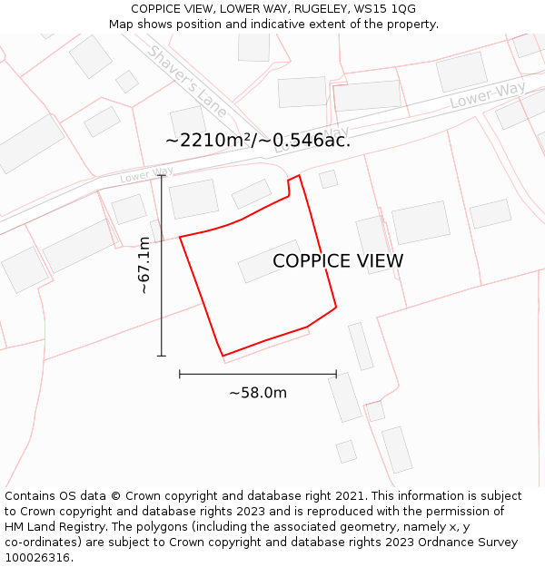 COPPICE VIEW, LOWER WAY, RUGELEY, WS15 1QG: Plot and title map