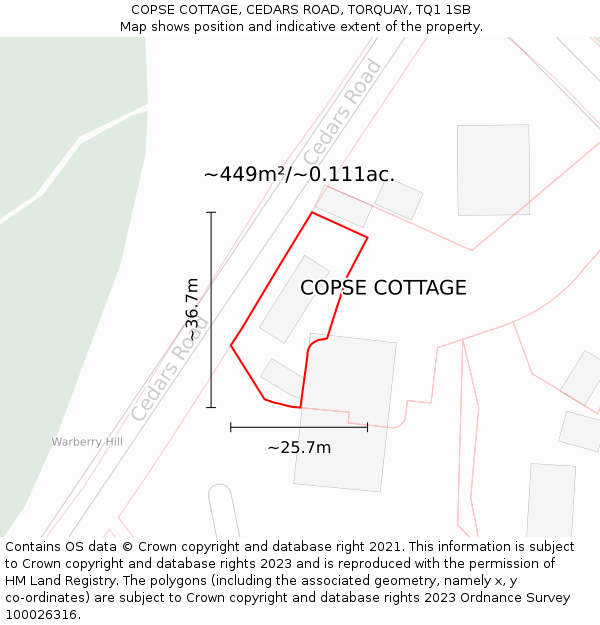 COPSE COTTAGE, CEDARS ROAD, TORQUAY, TQ1 1SB: Plot and title map