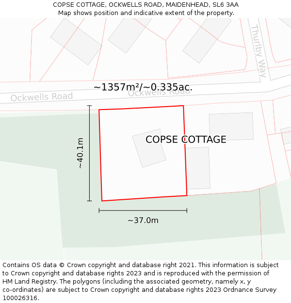 COPSE COTTAGE, OCKWELLS ROAD, MAIDENHEAD, SL6 3AA: Plot and title map