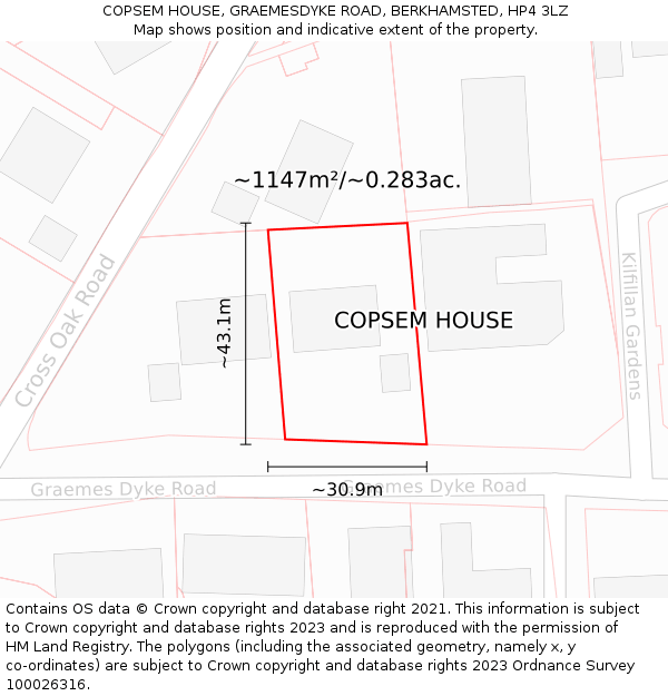 COPSEM HOUSE, GRAEMESDYKE ROAD, BERKHAMSTED, HP4 3LZ: Plot and title map