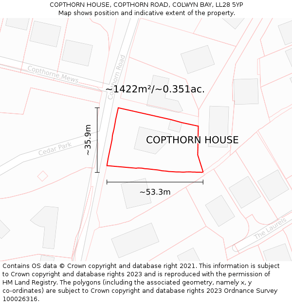 COPTHORN HOUSE, COPTHORN ROAD, COLWYN BAY, LL28 5YP: Plot and title map