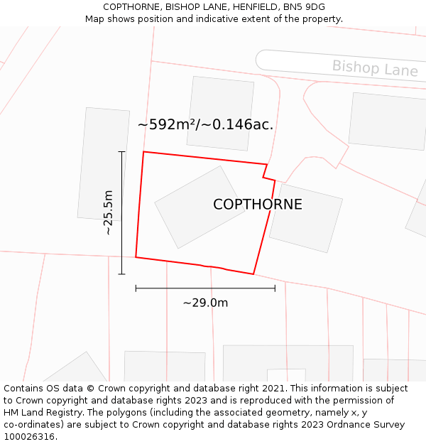 COPTHORNE, BISHOP LANE, HENFIELD, BN5 9DG: Plot and title map
