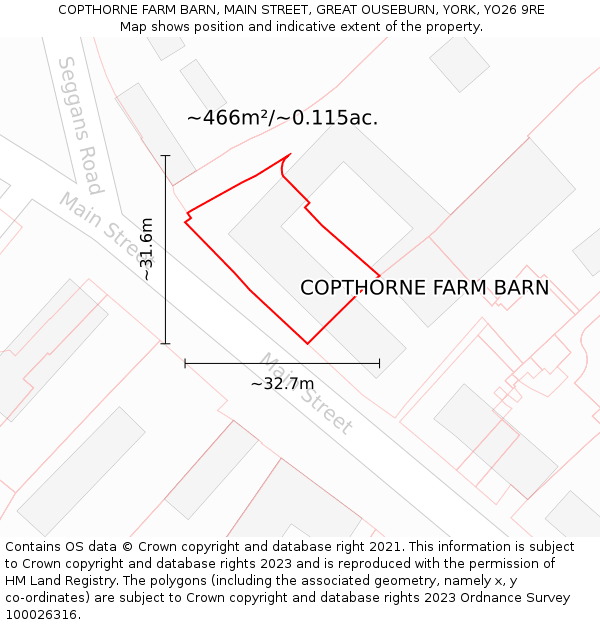 COPTHORNE FARM BARN, MAIN STREET, GREAT OUSEBURN, YORK, YO26 9RE: Plot and title map