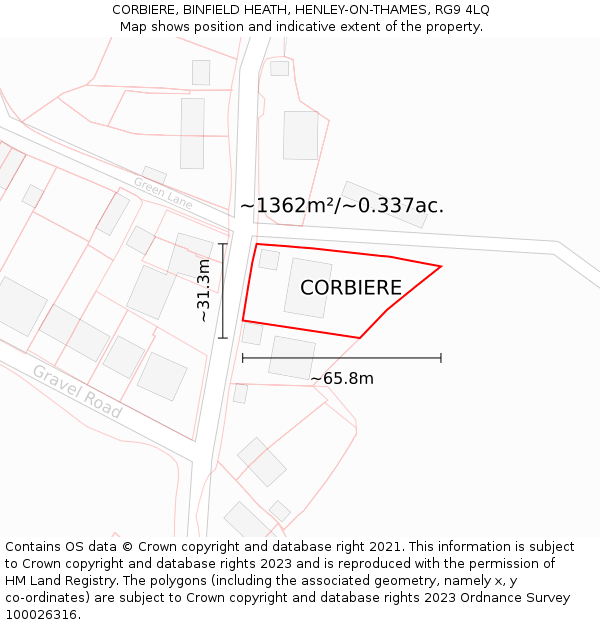 CORBIERE, BINFIELD HEATH, HENLEY-ON-THAMES, RG9 4LQ: Plot and title map