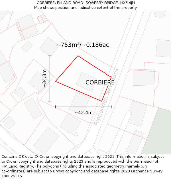 CORBIERE, ELLAND ROAD, SOWERBY BRIDGE, HX6 4JN: Plot and title map