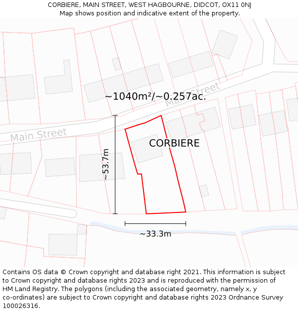 CORBIERE, MAIN STREET, WEST HAGBOURNE, DIDCOT, OX11 0NJ: Plot and title map