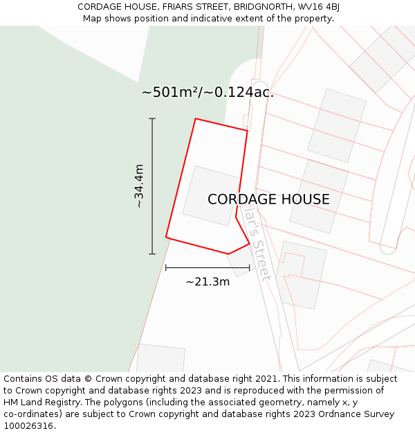 CORDAGE HOUSE, FRIARS STREET, BRIDGNORTH, WV16 4BJ: Plot and title map