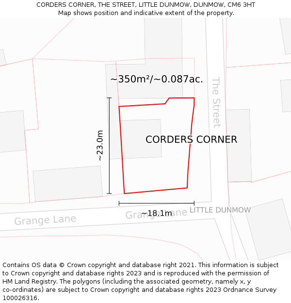 CORDERS CORNER, THE STREET, LITTLE DUNMOW, DUNMOW, CM6 3HT: Plot and title map