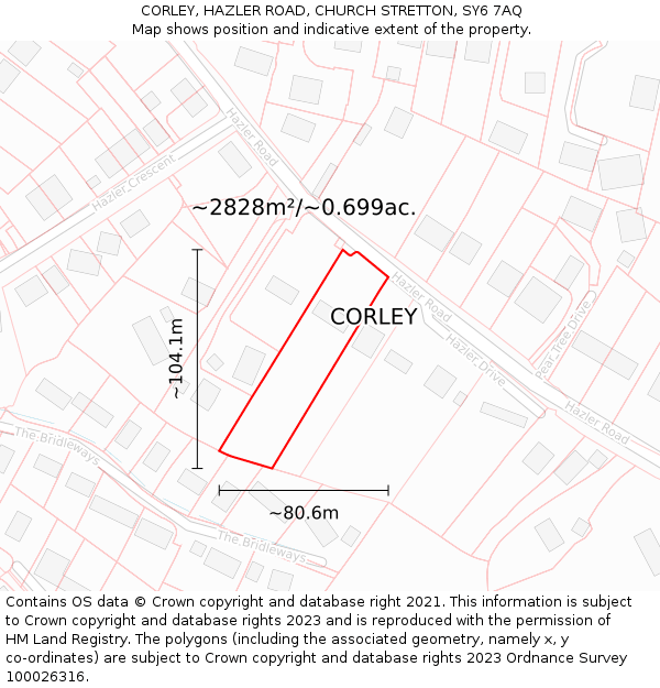 CORLEY, HAZLER ROAD, CHURCH STRETTON, SY6 7AQ: Plot and title map