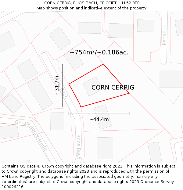 CORN CERRIG, RHOS BACH, CRICCIETH, LL52 0EP: Plot and title map