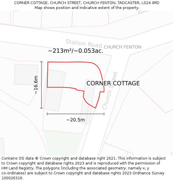 CORNER COTTAGE, CHURCH STREET, CHURCH FENTON, TADCASTER, LS24 9RD: Plot and title map
