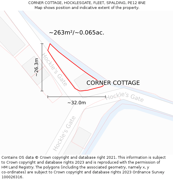 CORNER COTTAGE, HOCKLESGATE, FLEET, SPALDING, PE12 8NE: Plot and title map