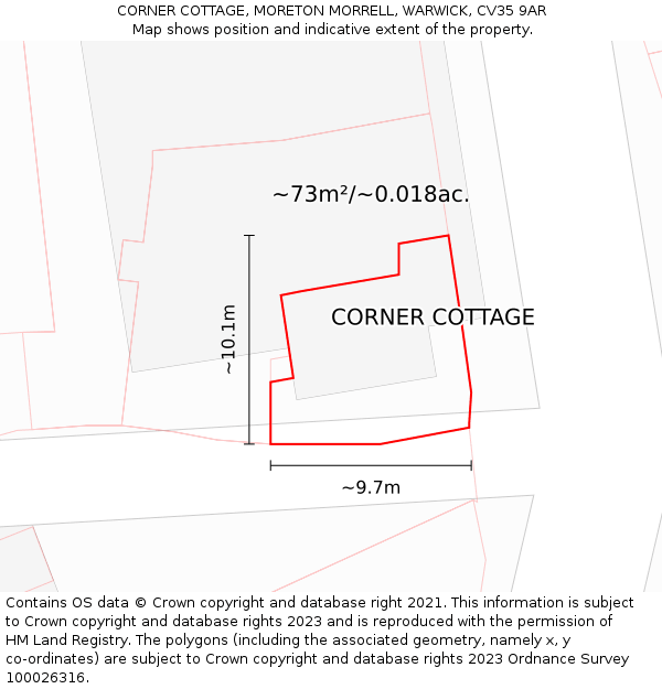 CORNER COTTAGE, MORETON MORRELL, WARWICK, CV35 9AR: Plot and title map