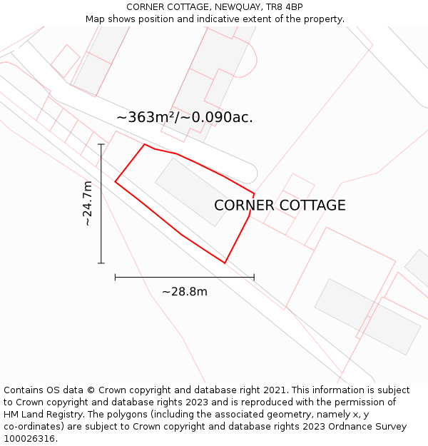 CORNER COTTAGE, NEWQUAY, TR8 4BP: Plot and title map