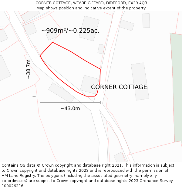 CORNER COTTAGE, WEARE GIFFARD, BIDEFORD, EX39 4QR: Plot and title map