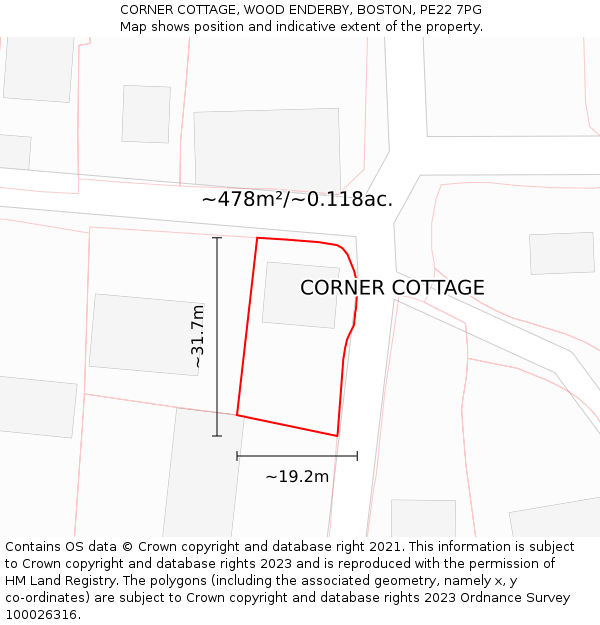 CORNER COTTAGE, WOOD ENDERBY, BOSTON, PE22 7PG: Plot and title map