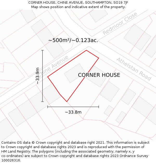 CORNER HOUSE, CHINE AVENUE, SOUTHAMPTON, SO19 7JF: Plot and title map