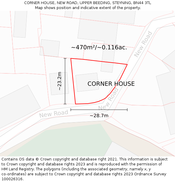 CORNER HOUSE, NEW ROAD, UPPER BEEDING, STEYNING, BN44 3TL: Plot and title map