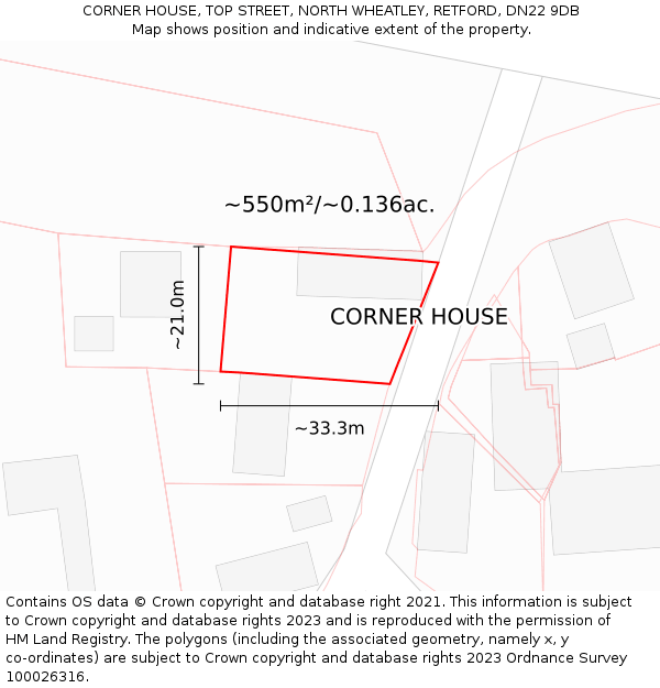 CORNER HOUSE, TOP STREET, NORTH WHEATLEY, RETFORD, DN22 9DB: Plot and title map