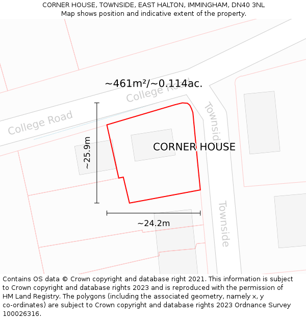 CORNER HOUSE, TOWNSIDE, EAST HALTON, IMMINGHAM, DN40 3NL: Plot and title map