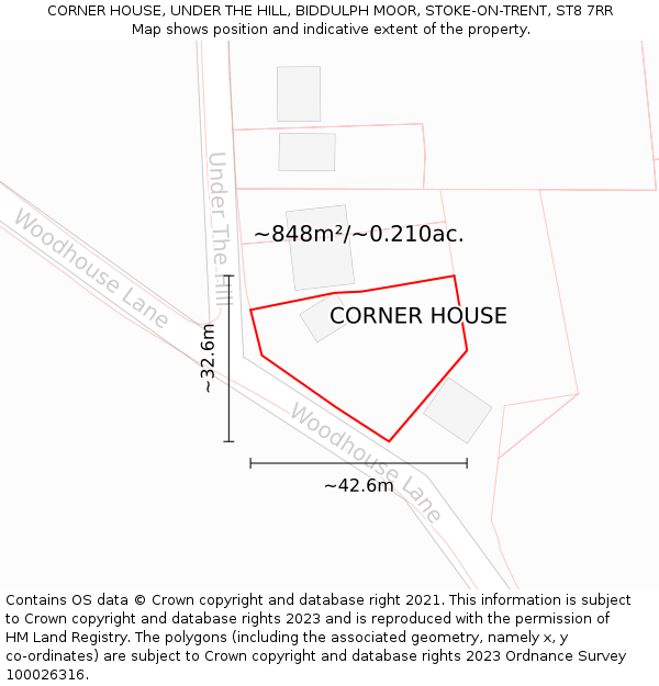 CORNER HOUSE, UNDER THE HILL, BIDDULPH MOOR, STOKE-ON-TRENT, ST8 7RR: Plot and title map