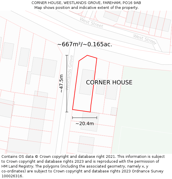 CORNER HOUSE, WESTLANDS GROVE, FAREHAM, PO16 9AB: Plot and title map