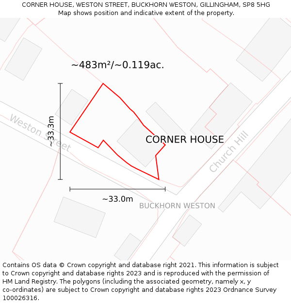 CORNER HOUSE, WESTON STREET, BUCKHORN WESTON, GILLINGHAM, SP8 5HG: Plot and title map