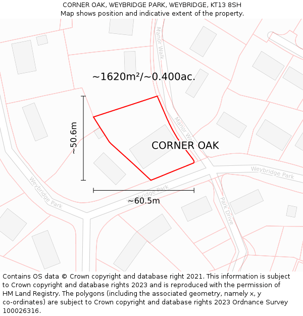 CORNER OAK, WEYBRIDGE PARK, WEYBRIDGE, KT13 8SH: Plot and title map