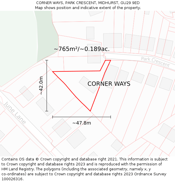 CORNER WAYS, PARK CRESCENT, MIDHURST, GU29 9ED: Plot and title map