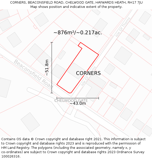 CORNERS, BEACONSFIELD ROAD, CHELWOOD GATE, HAYWARDS HEATH, RH17 7JU: Plot and title map