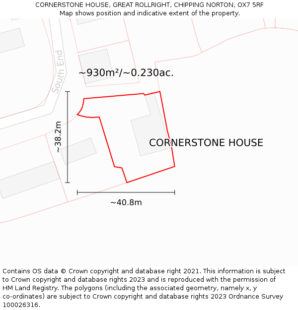 CORNERSTONE HOUSE, GREAT ROLLRIGHT, CHIPPING NORTON, OX7 5RF: Plot and title map
